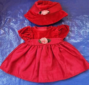 American Girl Bitty Baby Rosy Red Set Outfit Christmas Holiday Dress & Hat - Picture 1 of 9