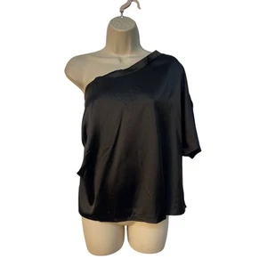 SHEIN Women’s One Shoulder Short Sleeve Silky Feel Top Color Black Size L - Picture 1 of 7