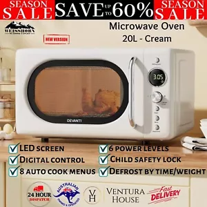 Devanti 20L Microwave Oven Countertop 700W Cooker Cooking Timer Setting Cream - Picture 1 of 12
