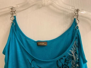 LAVISH AWESOME AQUA/BLK TRIM COLD SHOULDER MATERITY BLUSE XL NEU - Bild 1 von 8