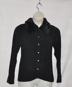 Dennis Basso Cardigan With Removable Faux Fur Collar Size S Black - Picture 1 of 2
