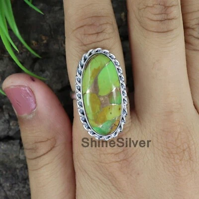 Anillo de mujer verde cobre turquesa plata esterlina regalo talla 7 EE. UU. JN76 Foto 1 de 4