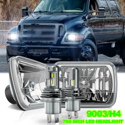 DOT Approved Pair 5x7 7x6 LED Headlights with H4 For Ford F650 F750 L9000 F 250 - Image 1 of 4
