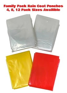 Family Pack Disposable Rain Poncho Coat Waterproof Theme Parks Camping Hiking - Picture 1 of 10