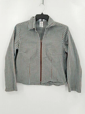 Camisa FDJ para mujer con cremallera manga larga talla 14 azul/marrón algodón con cuello a cuadros Foto 1 de 4