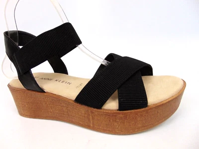 Sandalias de cuña Anne Klein Xandra plataforma para mujer talla 7,5 M, tiras negras, NUEVAS Foto 1 de 4
