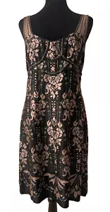 Nanette Lepore Silk Dress Black Floral Sheath Size 8 - Picture 1 of 10