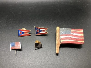 5 Vintage USA FLAG Pins Collectible Metal Plastic Wood Patriotic - Picture 1 of 4