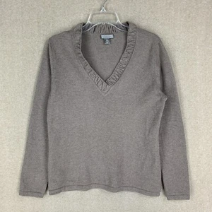 Charter Club 100% 2Ply Cashmere Sweater Size Large Brown V Neck Pullover Ruffle - Picture 1 of 7