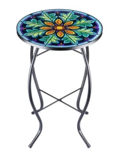 Outdoor Side Table Mosaic End Table Patio Side Table Small End Table Glass Top R - Picture 1 of 8