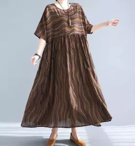 Vestido midi de verano con bolsillos informales de algodón relajado de gran tamaño estampado artístico para damas 12 - Imagen 1 de 9
