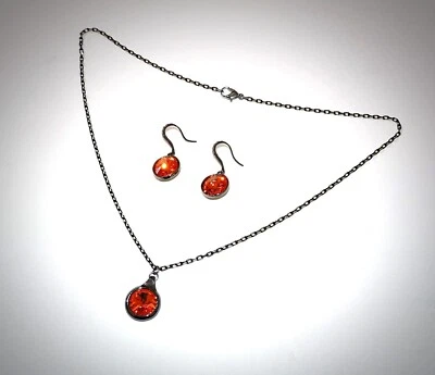 Conjunto de colar e brinco de cristal Swarovski laranja tangerina cristais de 12 mm  - Imagem 1 de 4