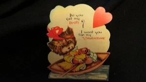 Vintage Kitten In Rowboat Valentine Card 1940 - Picture 1 of 2