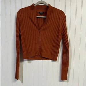 Widl Fable Women's Burnt Orange Ribbed Full Zip Cardigan Sweater - Picture 1 of 6