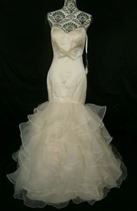 Morilee Gardner Wedding Dress 6 Champagne Ballgown Satin Ruffles Corset NWOT - Picture 1 of 15