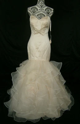 Morilee Gardner Wedding Dress 6 Champagne Ballgown Satin Ruffles Corset NWOT - Image 1 of 4