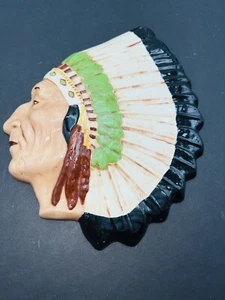 Vintage Chalkware Native American Indian Chief Head Wall Hanger Signed 1975 - Picture 1 of 6