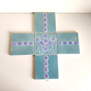 1930er Vintage floral geprägte Architektur Möbelfliese 5er Set England CT27 - Bild 1 von 7