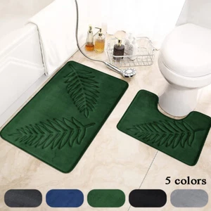 Memory Foam Bath Mat Leaf Patterns Super Absorbent Bath Mat Non Slip Quick Dry - Picture 1 of 21