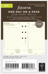 Filofax Mini Day On A Page Appointments Diary Refill 2026 Multi Language C/Cream - Imagen 1 de 2