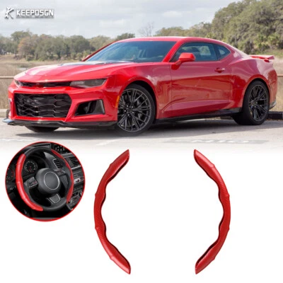15" Car Steering Wheel Cover Protector Non-Slip Carbon+Red For Chevy Camaro ZL1 - Image 1 of 4