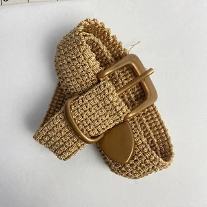Trendy Solid Color Belt Gender-neutral Woven Adjustable Elastic Waistband Gold M - Picture 1 of 7