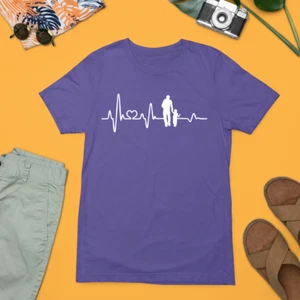 Father Kids Heart Beat T-shirt Dad Pulse Lifeline Children Family Love Gifts - Picture 1 of 20