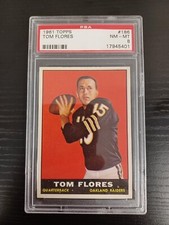 1961 Topps #186 Tom Flores Oakland Raiders Rookie Card Graded PSA 8 NM-MT