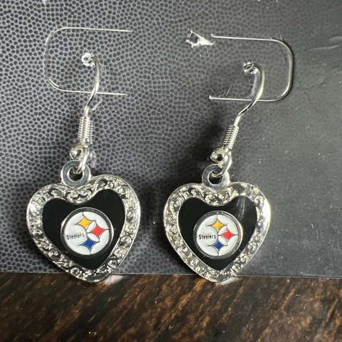 Pittsburgh Steelers 925 Earrings Heart With Rhinestones Cover