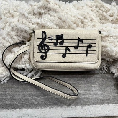 Music Notes Faux Leather Shoulder Crossbody Purse Ivory-Black Ladies Wallet Bag - Image 1 of 4