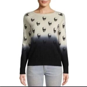 Totenkopf Kaschmir bedruckt Totenkopf U-Ausschnitt Pullover Wolle Kaschmirmischung Größe Small - Bild 1 von 12