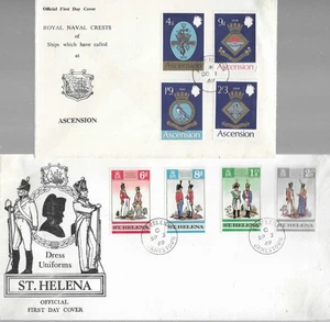 Fundas extranjeras del primer día para 1969 Ascensión escudo naval y uniformes de vestir de Santa Elena - Imagen 1 de 1