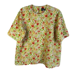 Blusa para mujer Southern Lady 1X verde melocotón flores rosas mangas cortas - Imagen 1 de 5