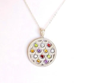 Collana Affinity NUOVA 12 Diamanti 12 Pietre Preziose Cerchio Argento Sterling 925 Donna - Foto 1 di 16
