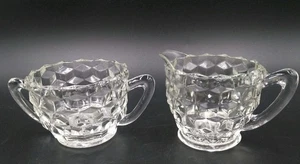 Vintage Depression Clear Diamond Cube Pattern Creamer And Sugar - Picture 1 of 6
