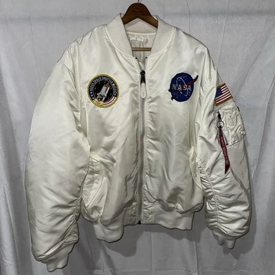 Reversible Alpha Industries MA-1 NASA Bomber Jacket White Sz 2XL Space Shuttle - Image 1 of 4