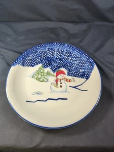 Thomson Keramik Schneemann blau weiß Winter Schnee Schlittschuhe Sammlerstück Speiseteller - Bild 1 von 7