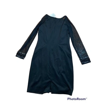 leslie fay dress black Size 6 Sheer Sleeves Beads - Image 1 of 4
