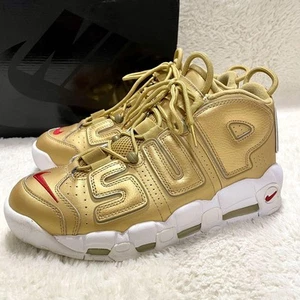 Nike Supreme More Up Tempo Sneakers Oro Metallizzato Uomo Taglia 10.0 Con Scatola - Foto 1 di 10