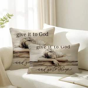 Give it to God & Go to Sleep Pillow cover Decorative 2Pcs Farmhouse Religious - Picture 1 of 7