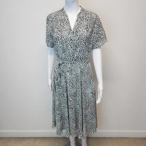 Nanette Lepore Leopard Midikleid Größe 10 Plissee Taille zum Binden A-Linie V-Ausschnitt City - Bild 1 von 15