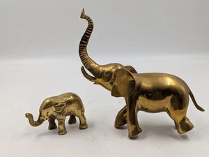 Paar Messing Elefanten - groß - 9” am Rüssel / klein - 2,5” hoch - Bild 1 von 11