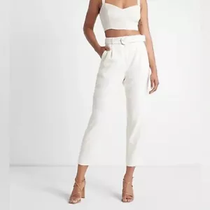 Pantalones al tobillo Express plisados de cintura súper alta con cinturón mezcla de lino 8 - Imagen 1 de 2