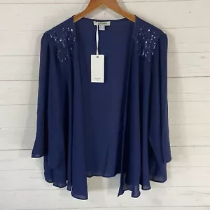 Grace Karin Sequined Open Front Lightweight Cardigan Top Plus Sz 18 Blue 3/4 Slv - Picture 1 of 11