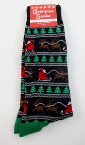 Men's Christmas Socks Santa In A Sleigh Trees Hosiery Size 10 To 13 - Picture 1 of 4