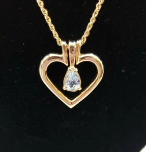 Vintage JJI Gold tone heart necklace with light blue stone. Great shape! - Picture 1 of 4