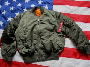 original real ALPHA INDUSTRIES USA MA1 MA 1 bomber pilot JACKET COAT green XL - Picture 1 of 24