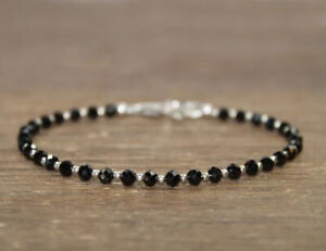 Newly Designs Natural Dainty Black Spinel Rondelle Faceted Gemstone Bracelet 7"