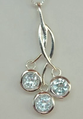 Nobile 1,4 Carati Topazio Blu Rimorchio 925 Argento Sky Collana Collier - Immagine 1 di 4