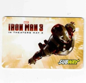 Subway Gift Card IRON MAN 3 - Marvel - 2013  - Style B - Collectible - NO Value - Picture 1 of 2